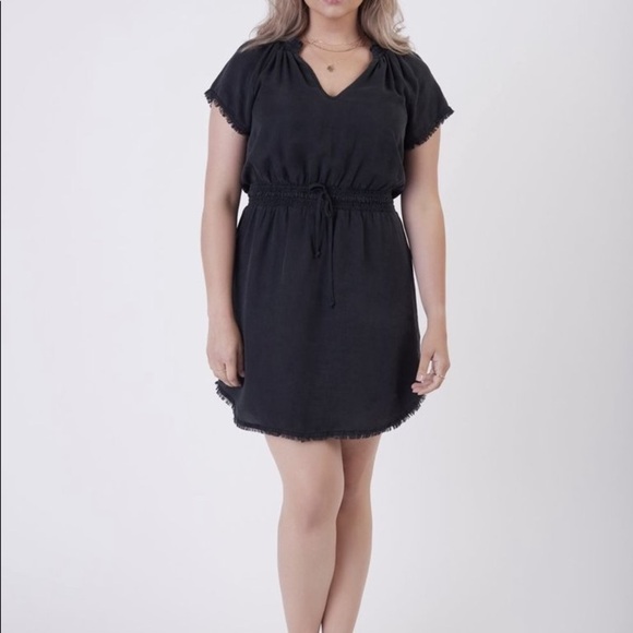 Dex Raw Hem and sleeve Black Dress elastic waist - Picture 6 of 6